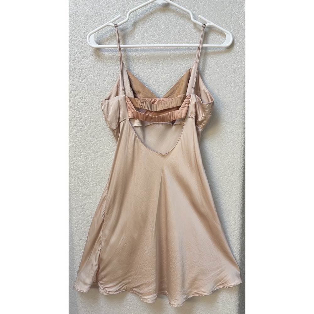 Anthropologie Colorblock Satin Slip Dress Champagne 90's Minimalist Soft Glam M - Picture 7 of 12